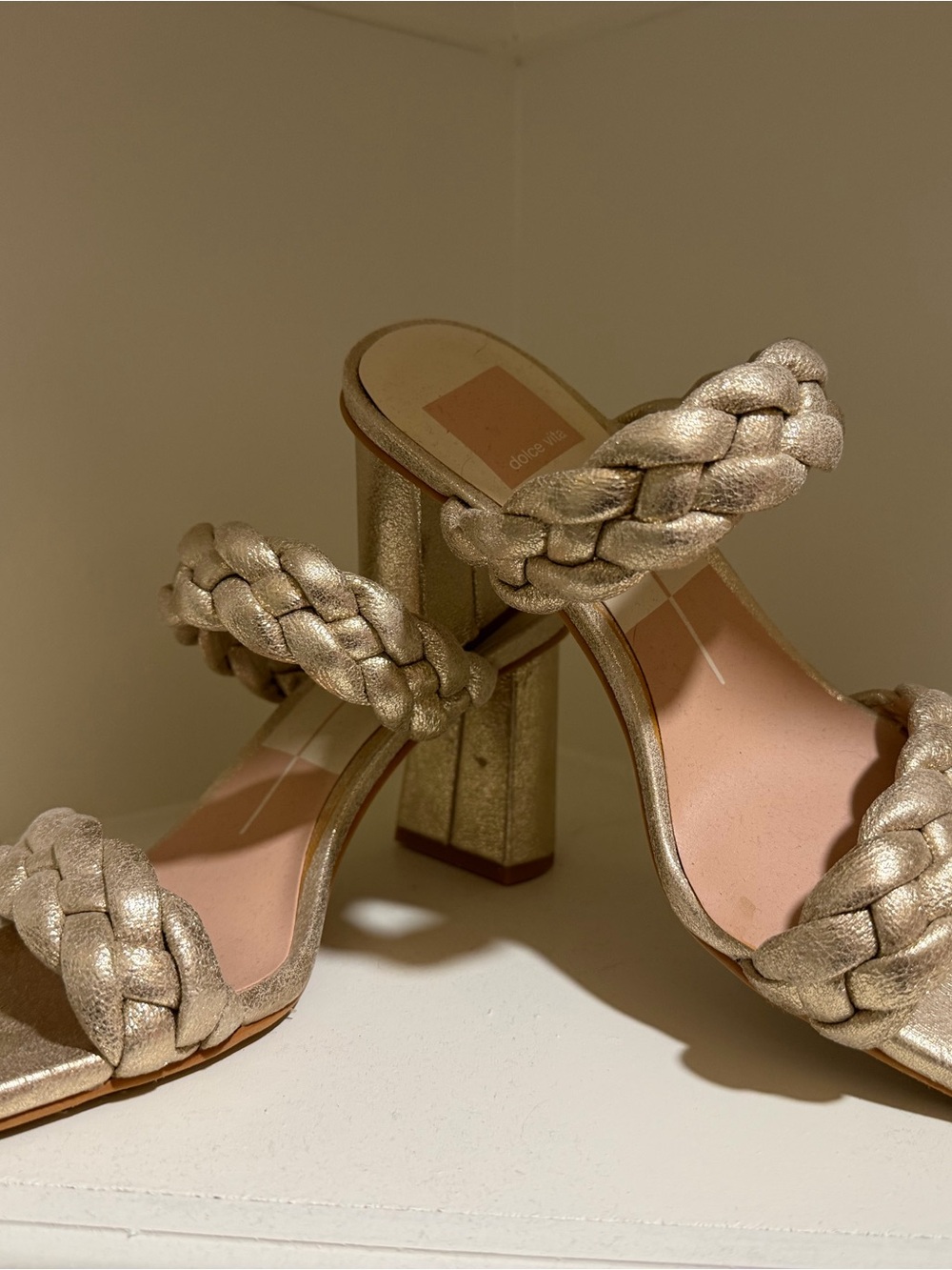 Dolce Vita Metallic Gold Braided Block Heel Sandals - Women